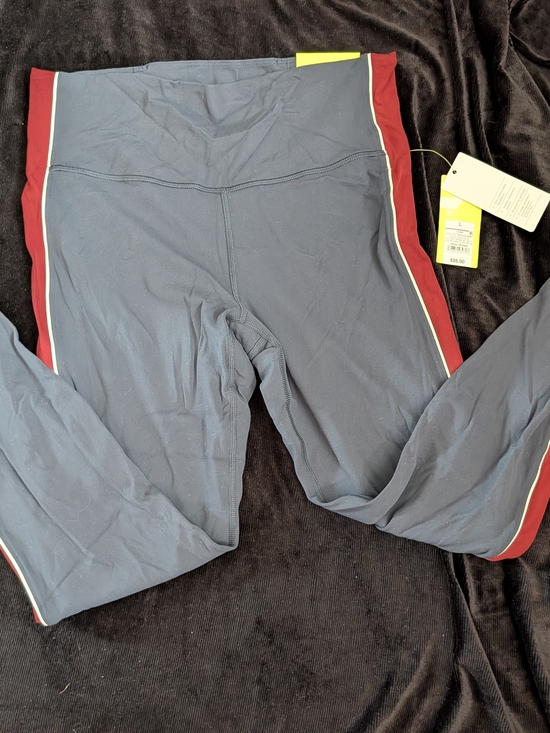 all in motion Pants - all in motion Navy Leggings with Burgundy Side Panels and White Piping